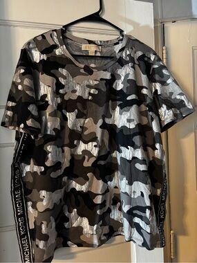 Michael Kors Metallic Black & Silver Camo Short-Sleeve Tee